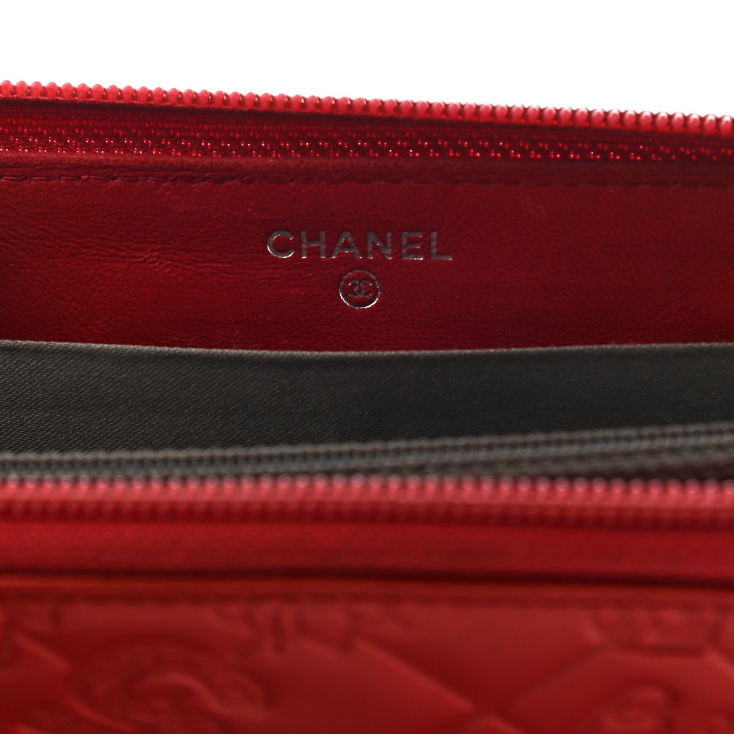 Patent Calfskin Lucky Symbols Zip Around Wallet Red