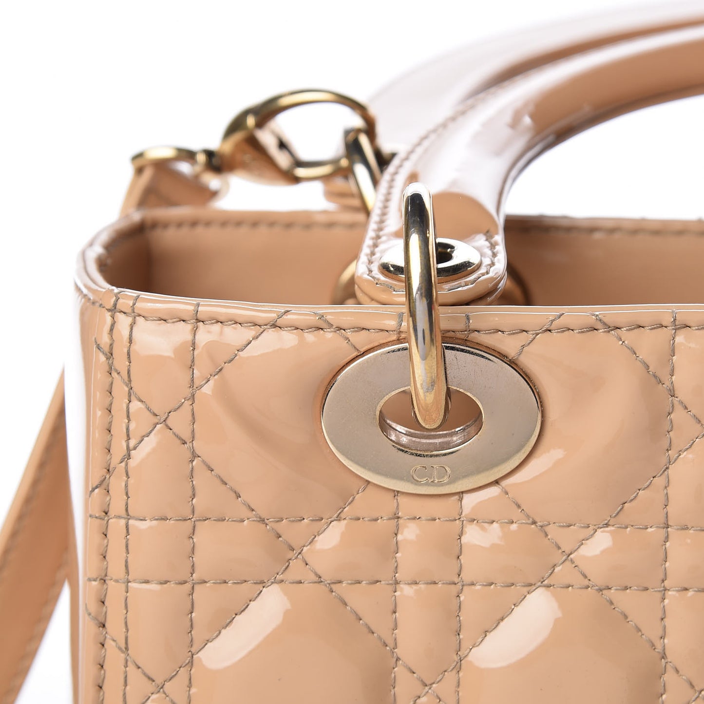 Patent Cannage Medium Lady Dior Beige