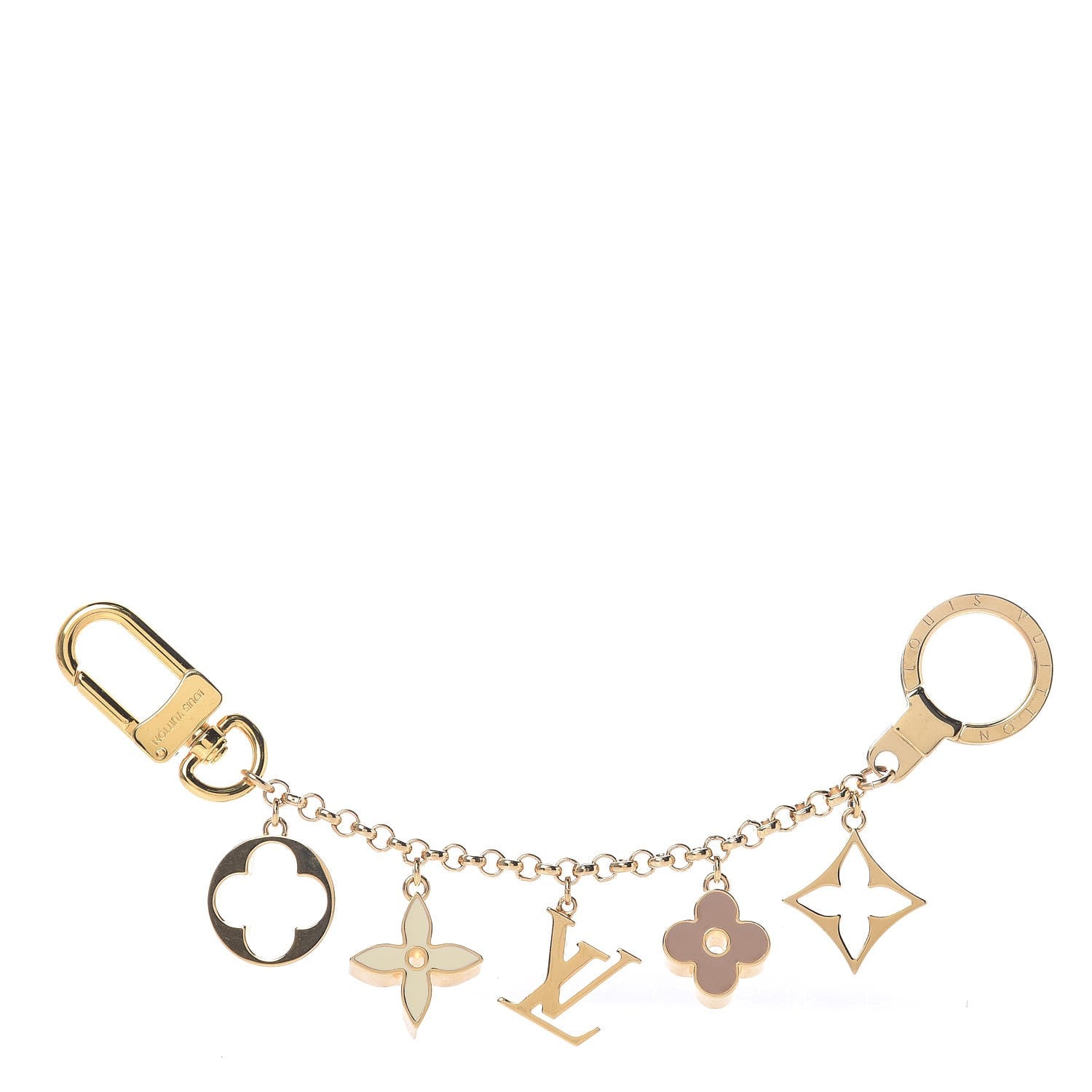 Louis Vuitton Brass Enamel Fleur De Monogram Bag Charm Chain Gold 1 of 4