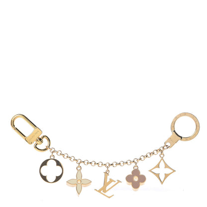 Louis Vuitton Brass Enamel Fleur De Monogram Bag Charm Chain Gold 1 of 4