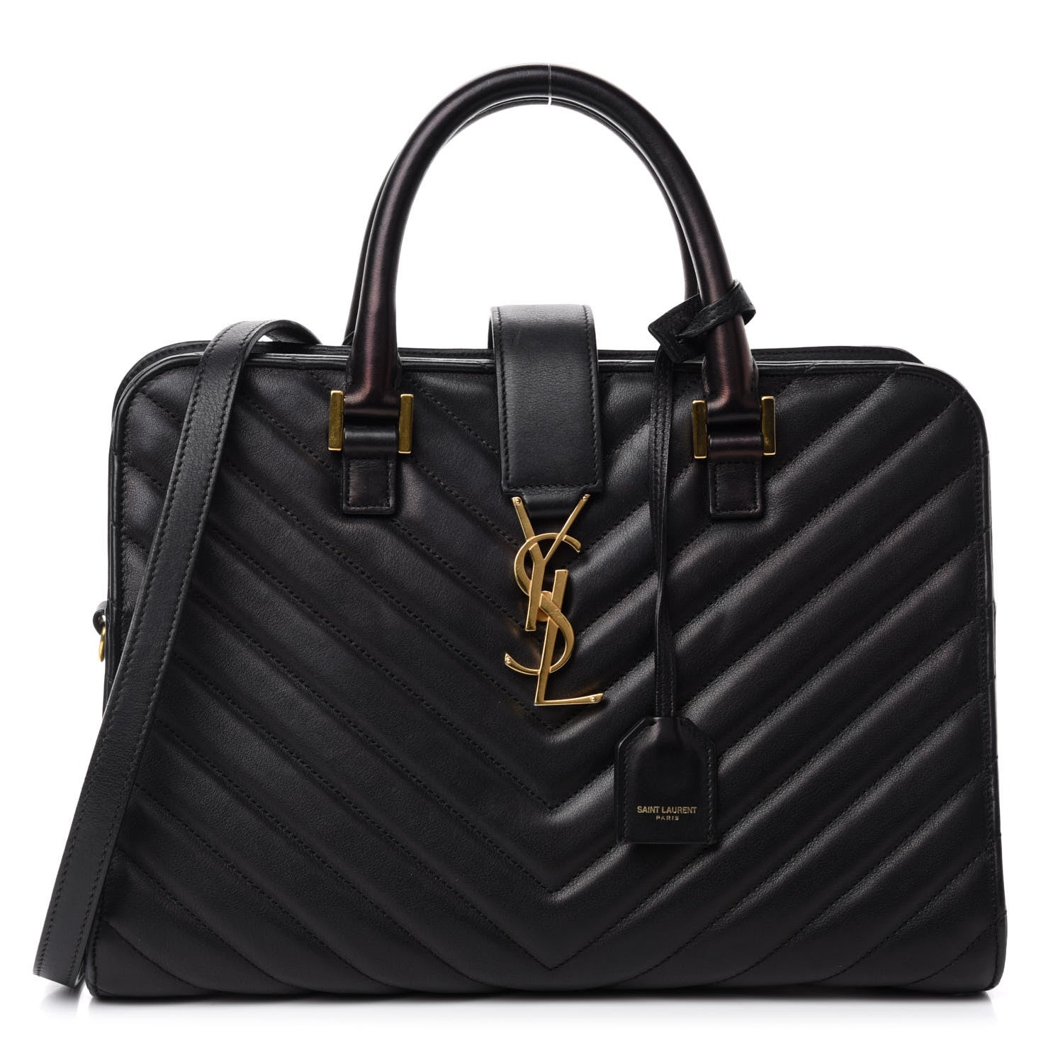 Saint Laurent Calfskin Matelasse Chevron Small Monogram Cabas Black 1 of 14
