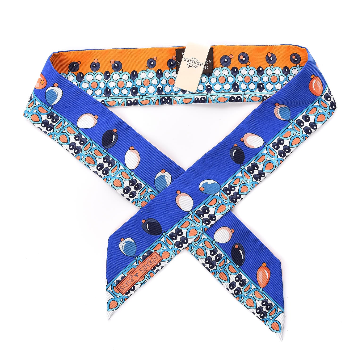 Hermes Silk Parures Des Maharajas Twilly Bleu Royal Orange Turquoise 1 of 5
