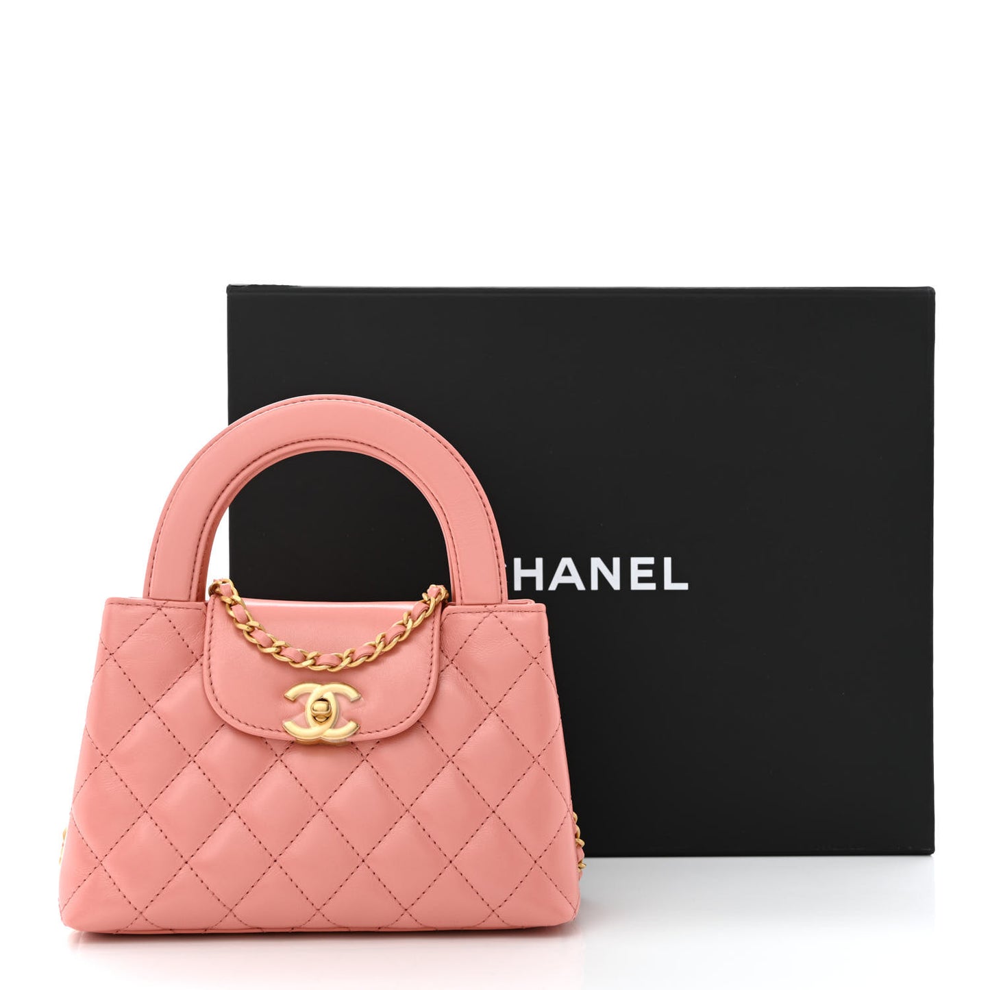 Shiny Aged Calfskin Quilted Nano Kelly Shopper Coral Pink