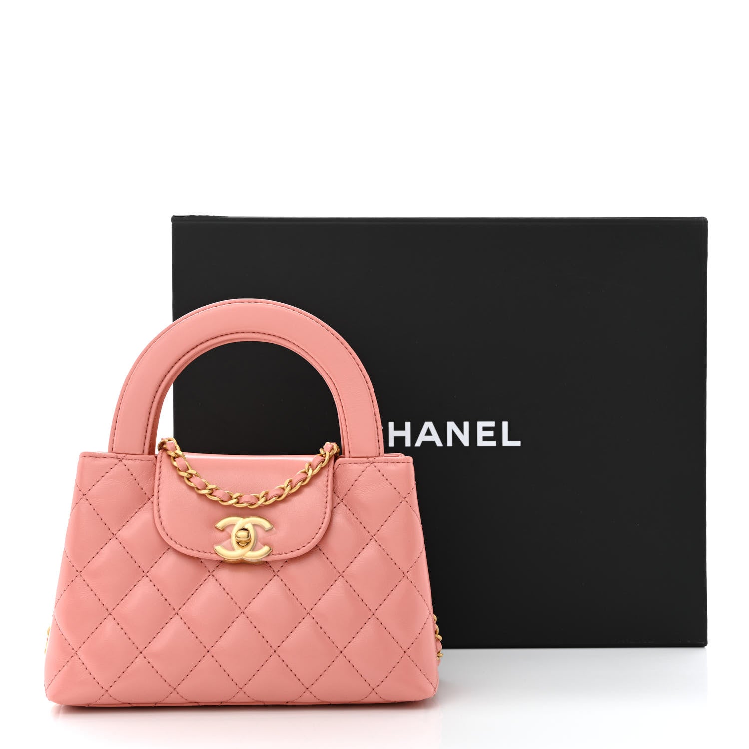 Chanel Shiny Aged Calfskin Quilted Nano Kelly Shopper Coral Pink 11 of 11