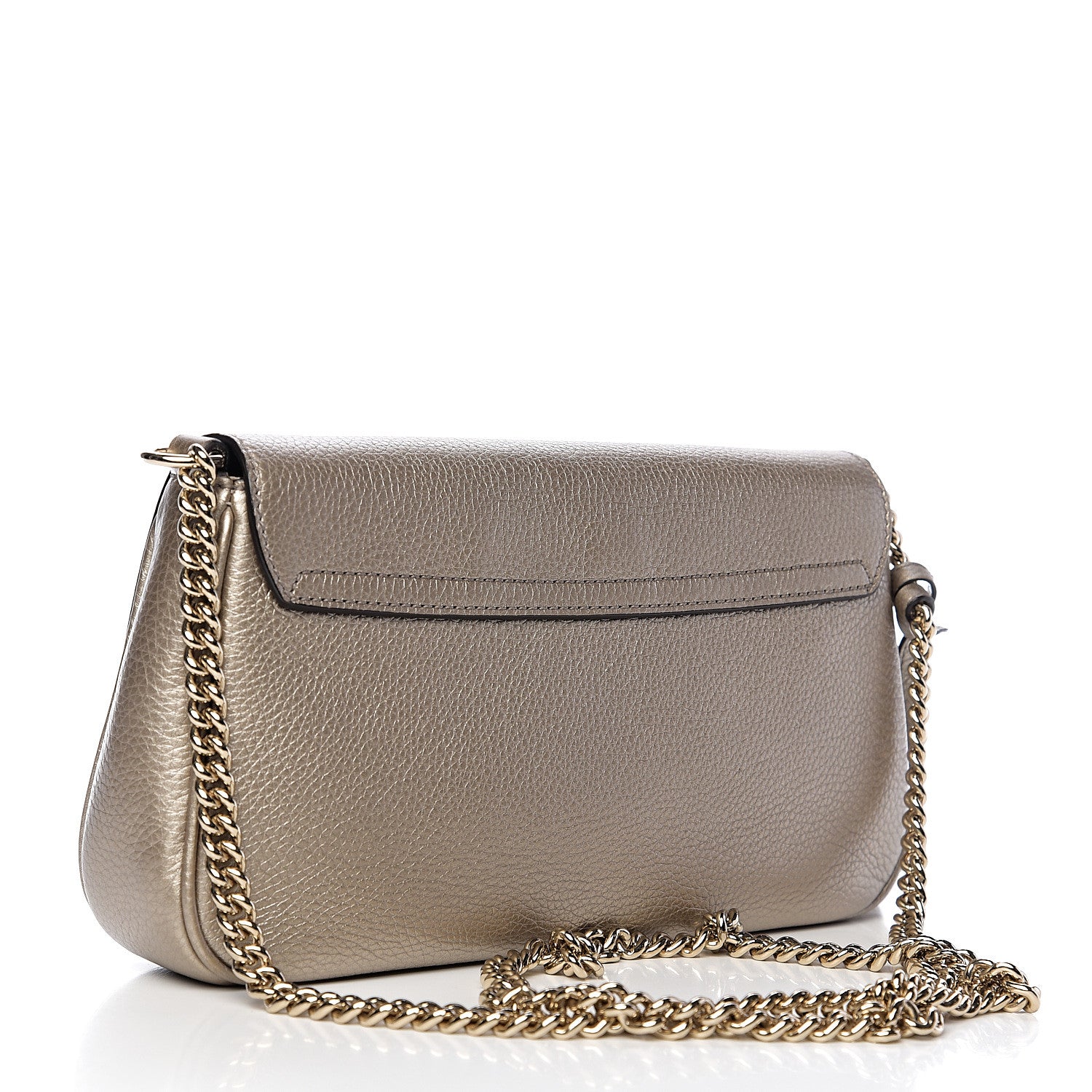 Gucci Metallic Pebbled Calfskin Medium Soho Flap Crossbody Golden Beige 2 of 9