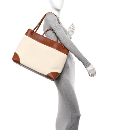 Bottega Veneta Washed Canvas Calfskin Large Andiamo  Natural Light Wood 2 of 10