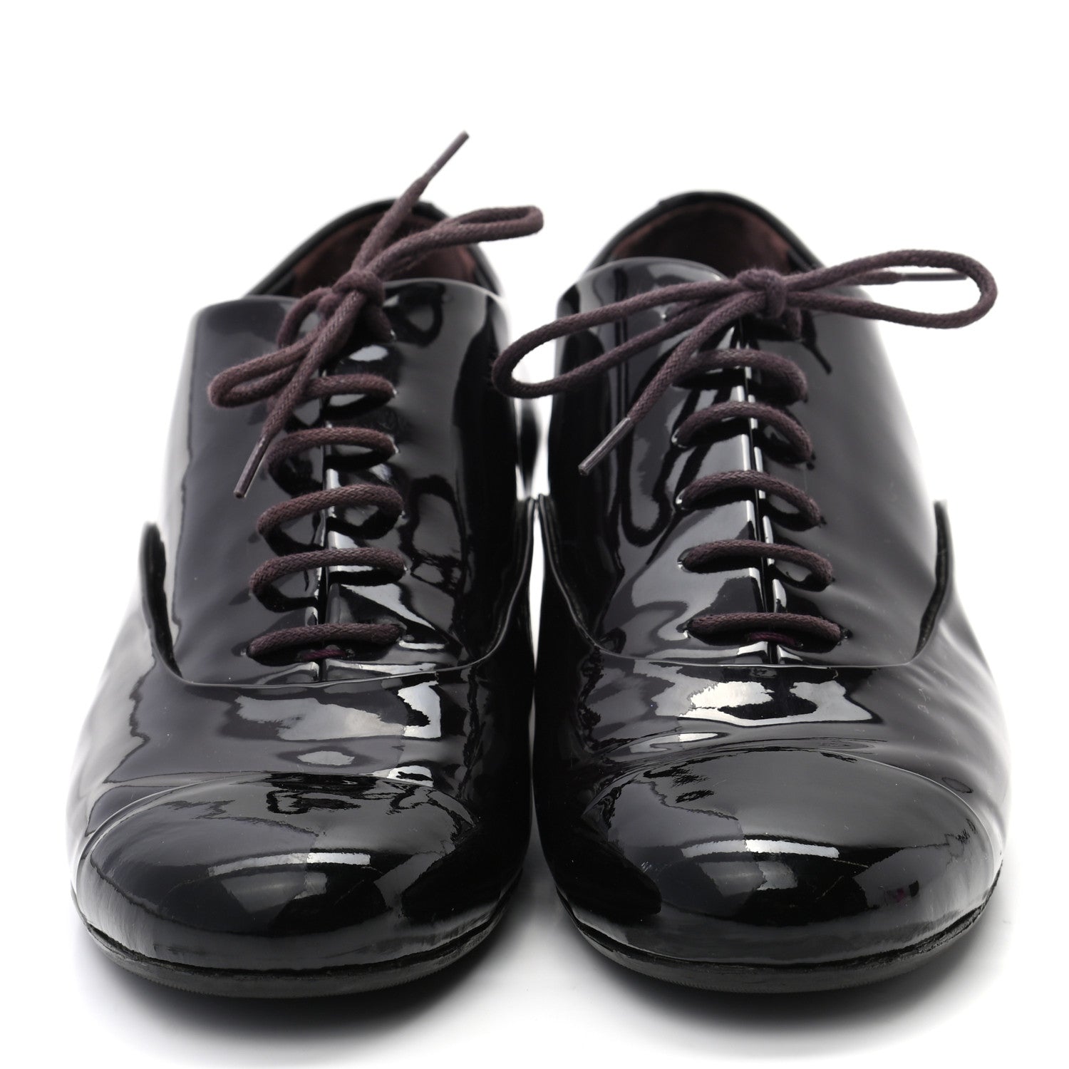 Chanel Patent Calfskin Pearl CC Lace Up Oxfords 37.5 Burgundy 2 of 10