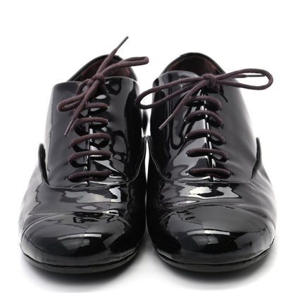 Chanel Patent Calfskin Pearl CC Lace Up Oxfords 37.5 Burgundy 2 of 10
