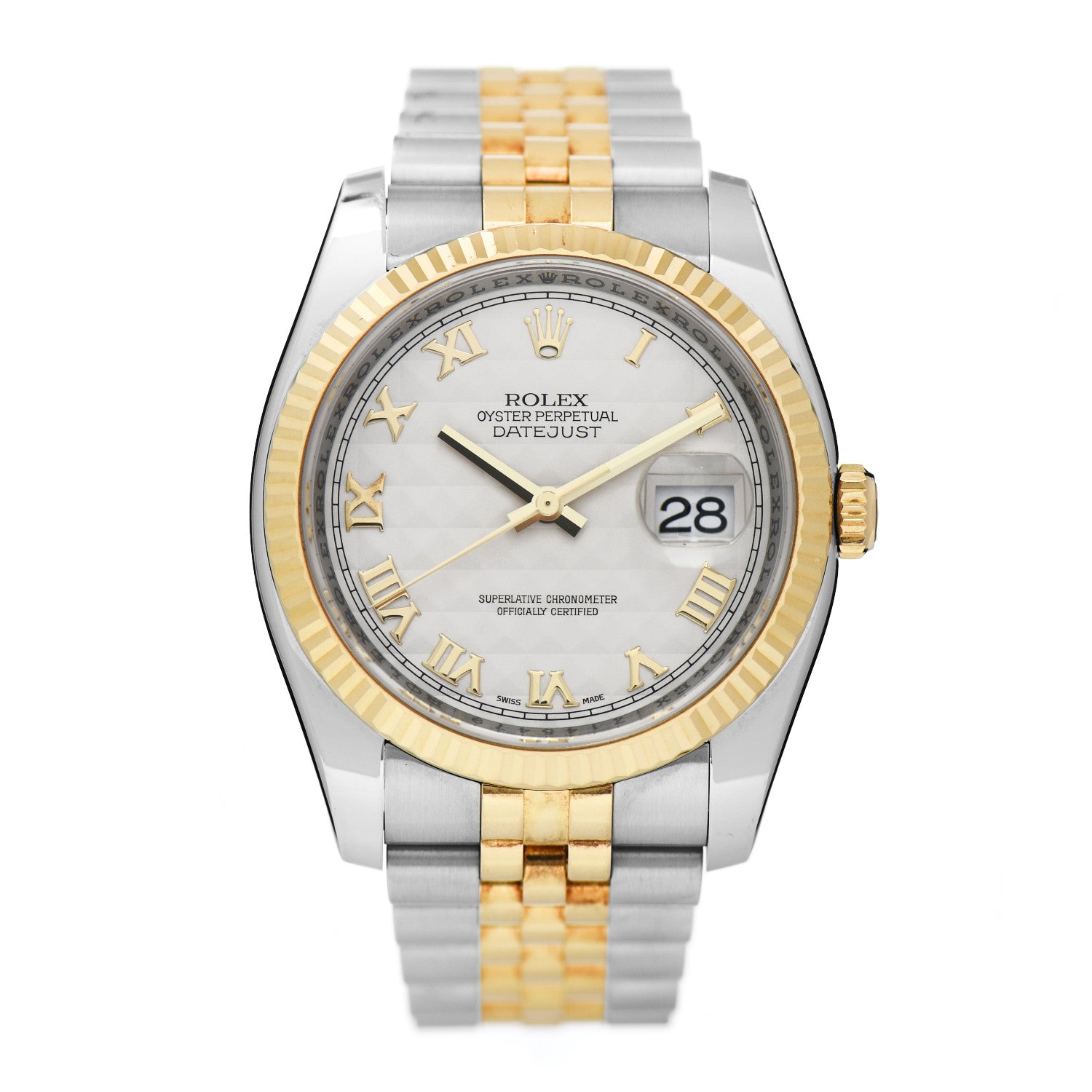 Rolex Stainless Steel 18K Yellow Gold 36mm Oyster Perpetual Datejust Watch White Roman 126233 1 of 4
