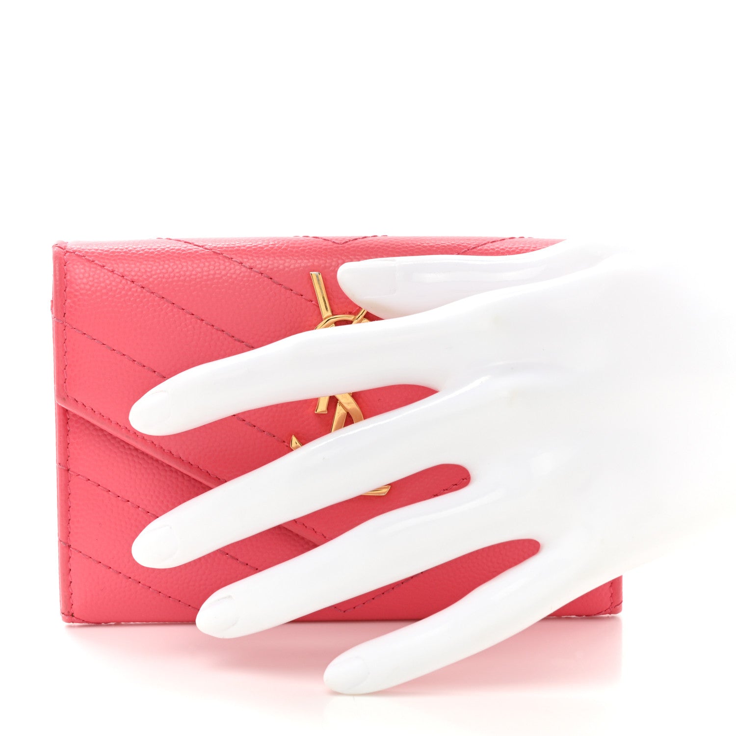 Saint Laurent Grain De Poudre Matelasse Chevron Small Monogram Envelope Wallet Rose Clair 2 of 12