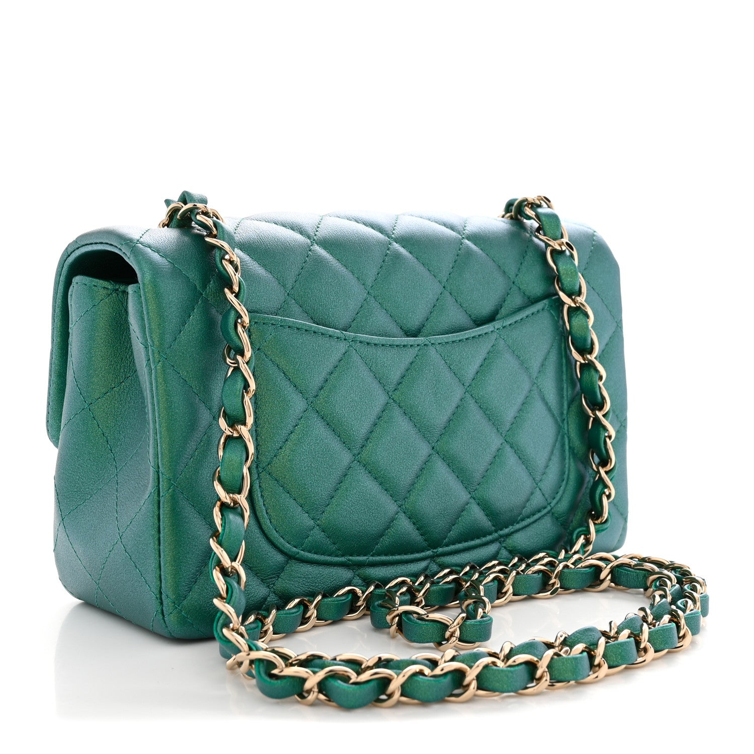 Chanel Iridescent Lambskin Quilted Mini Rectangular Flap Green 3 of 11