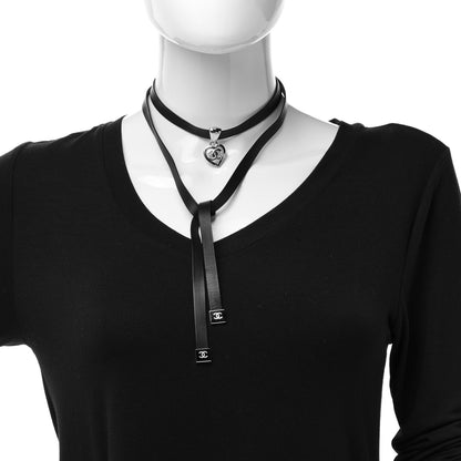 Chanel Metal Lambskin CC Heart Choker Necklace Black Silver 2 of 6