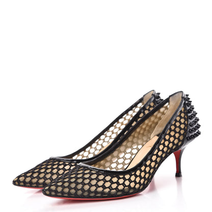 Christian Louboutin Fishnet Mesh Suede Guni 55 Spiked Pumps 37 Black 3 of 12
