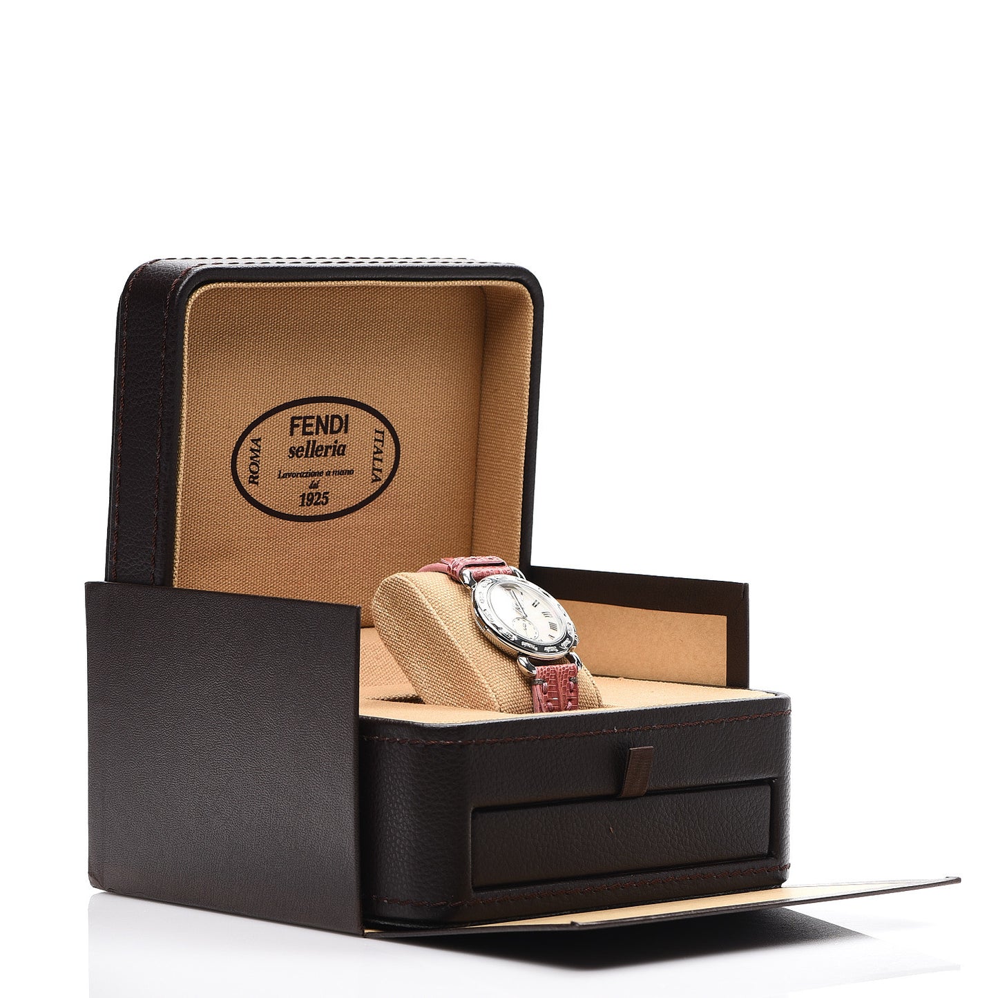 Stainless Steel Calfskin Diamond Mother of Pearl 37mm Selleria Quartz Watch Red