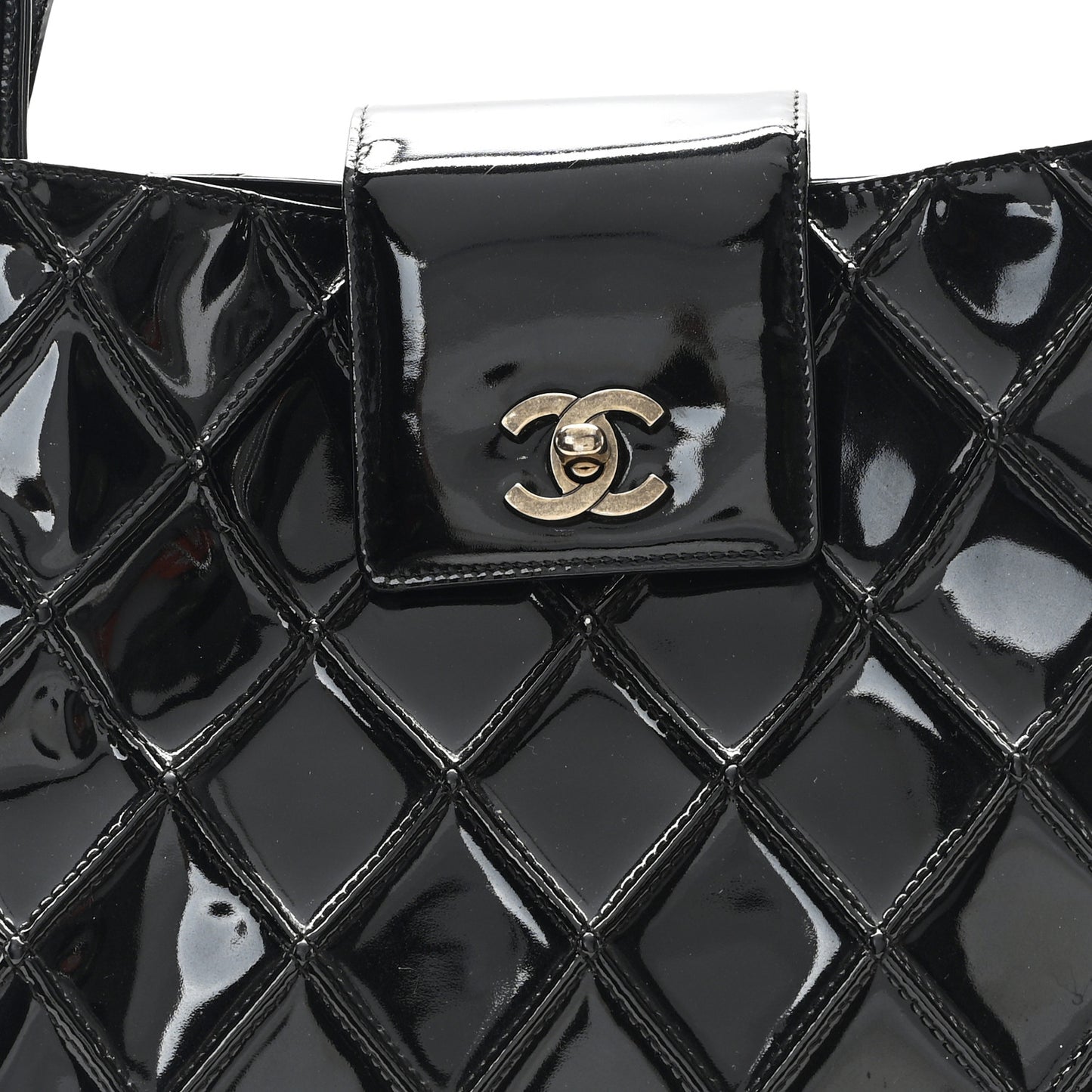 Patent Quilted Shoulder Bag Black