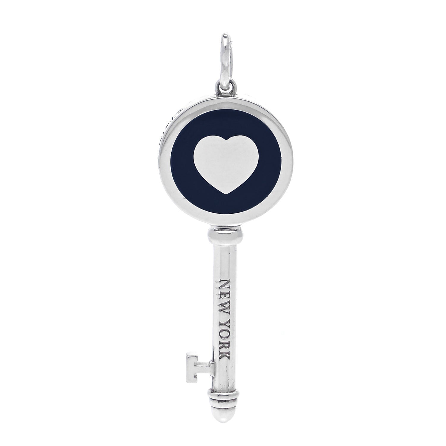Tiffany Sterling Silver Enamel Keys Heart Key Pendant Navy 3 of 5