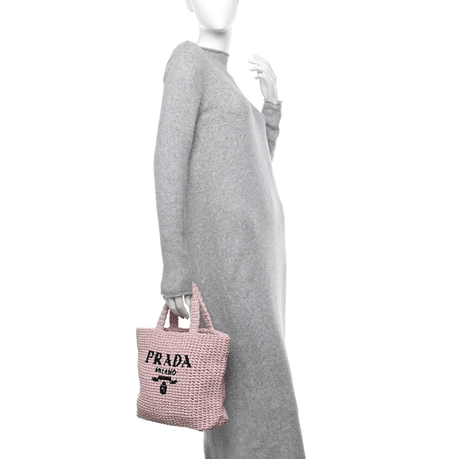 Prada Yarn Raffia Effect Crochet Small Logo Tote Alabastro 3 of 11