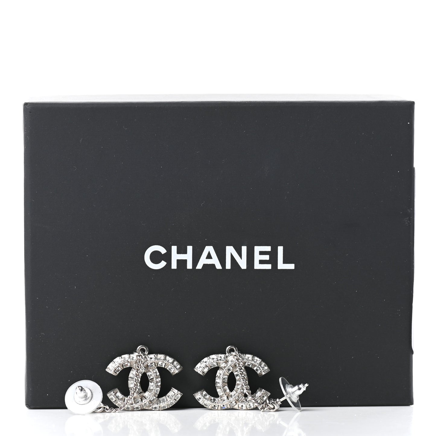 Baguette Crystal CC Drop Earrings Silver