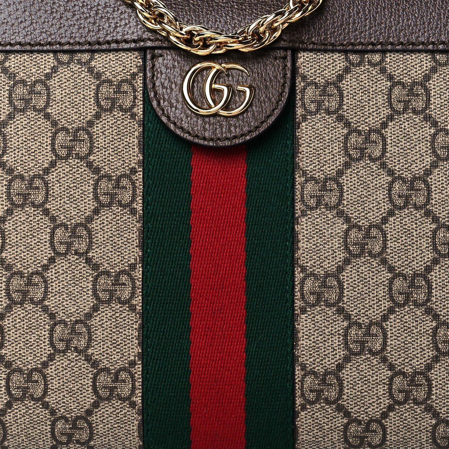 GG Supreme Monogram Web Small Ophidia Chain Shoulder Bag Brown