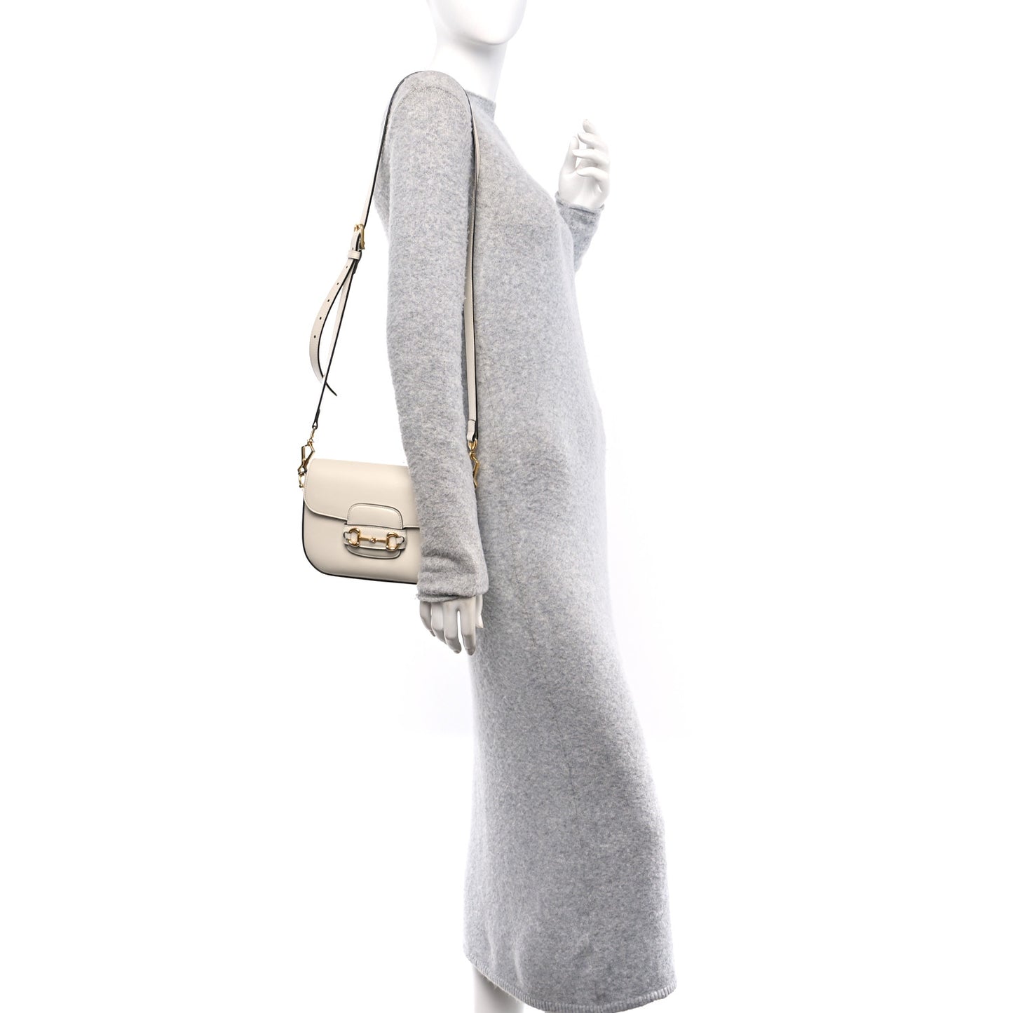 Azalea Calfskin Web Mini Horsebit 1955 Shoulder Bag Mystic White