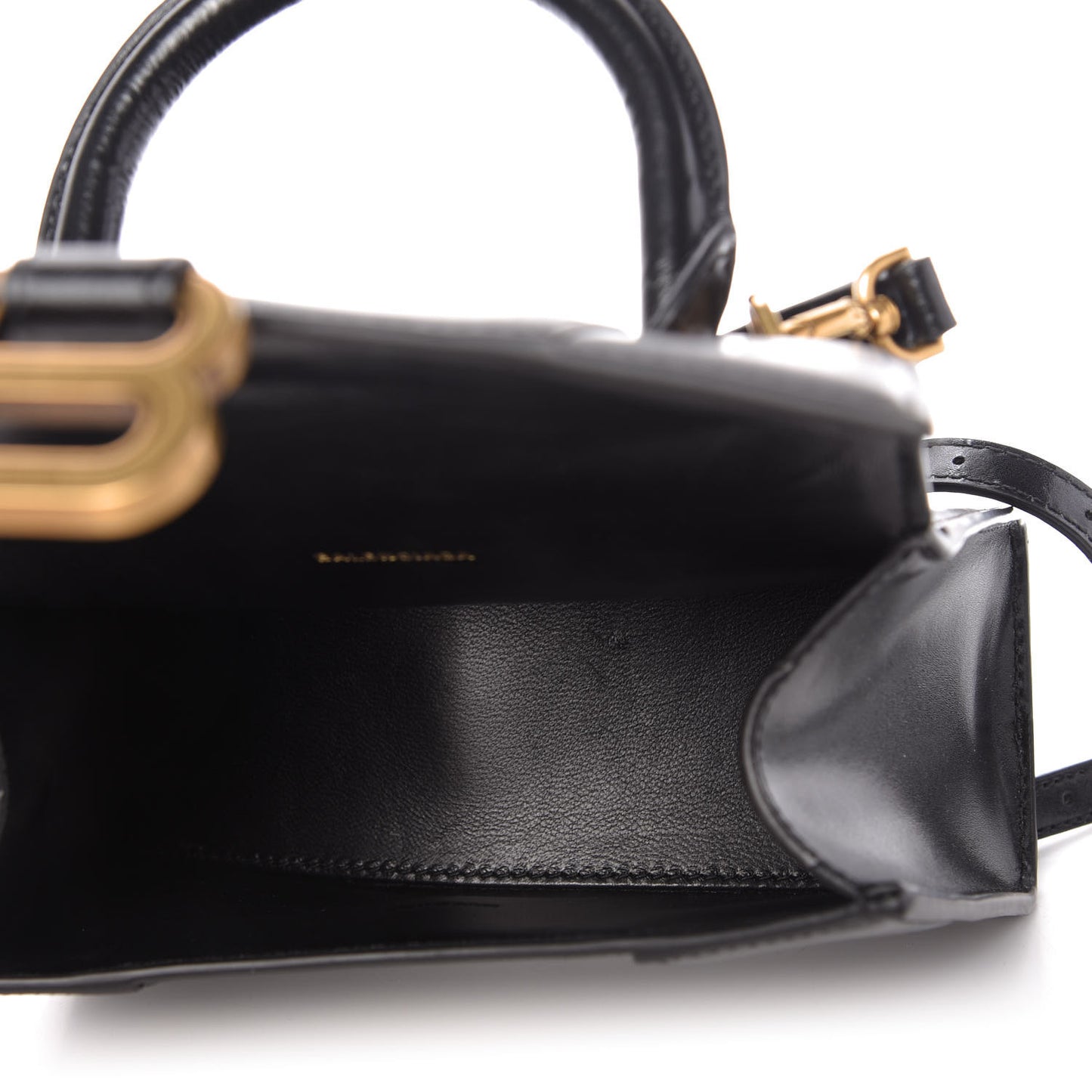 Shiny Box Calfskin Hourglass Top Handle Bag XS Black