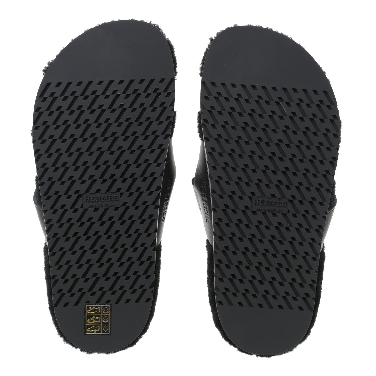 Hermes Calfskin Woolskin Womens Chypre Sandals 37 Black 6 of 10