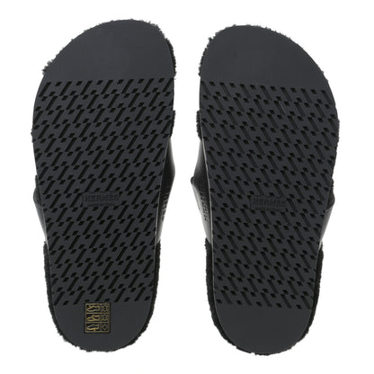 Hermes Calfskin Woolskin Womens Chypre Sandals 37 Black 6 of 10