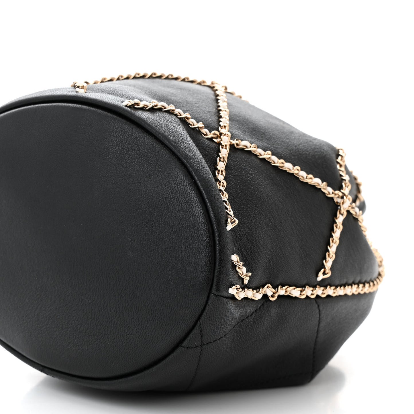 Lambskin Entwined Chain Bucket Bag Black