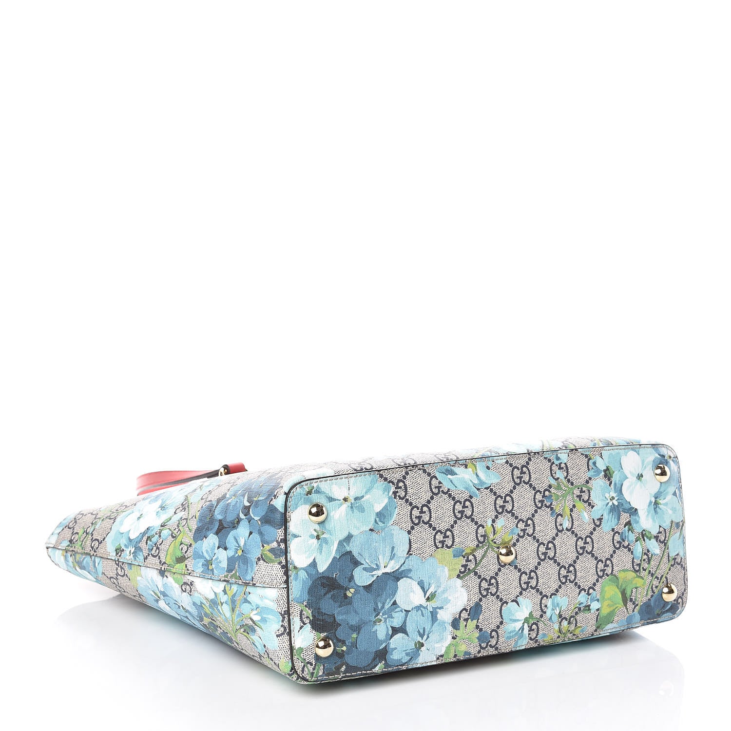 Gucci GG Supreme Monogram Blooms Medium Zippered Bucket Tote Beige Blue Navy Hibiscus Red 4 of 8