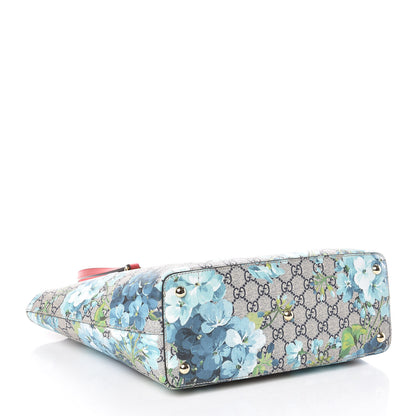 Gucci GG Supreme Monogram Blooms Medium Zippered Bucket Tote Beige Blue Navy Hibiscus Red 4 of 8