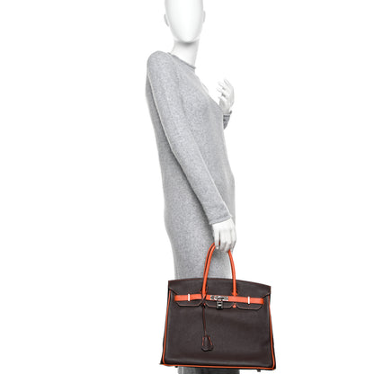 Hermes Togo Bi Color Horseshoe Birkin 35 Chocolate Orange 2 of 12