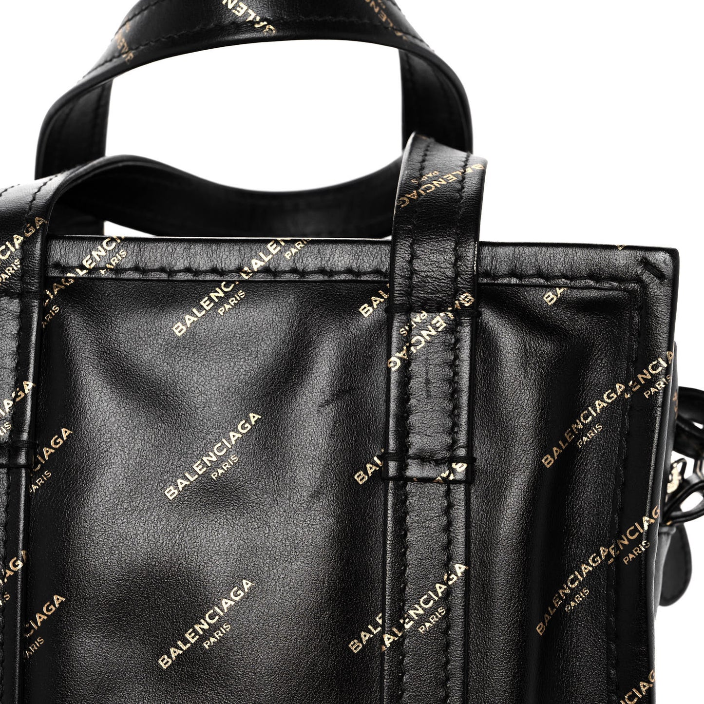Calfskin Allover Logo XS Bazar Shopper Tote Black Gold