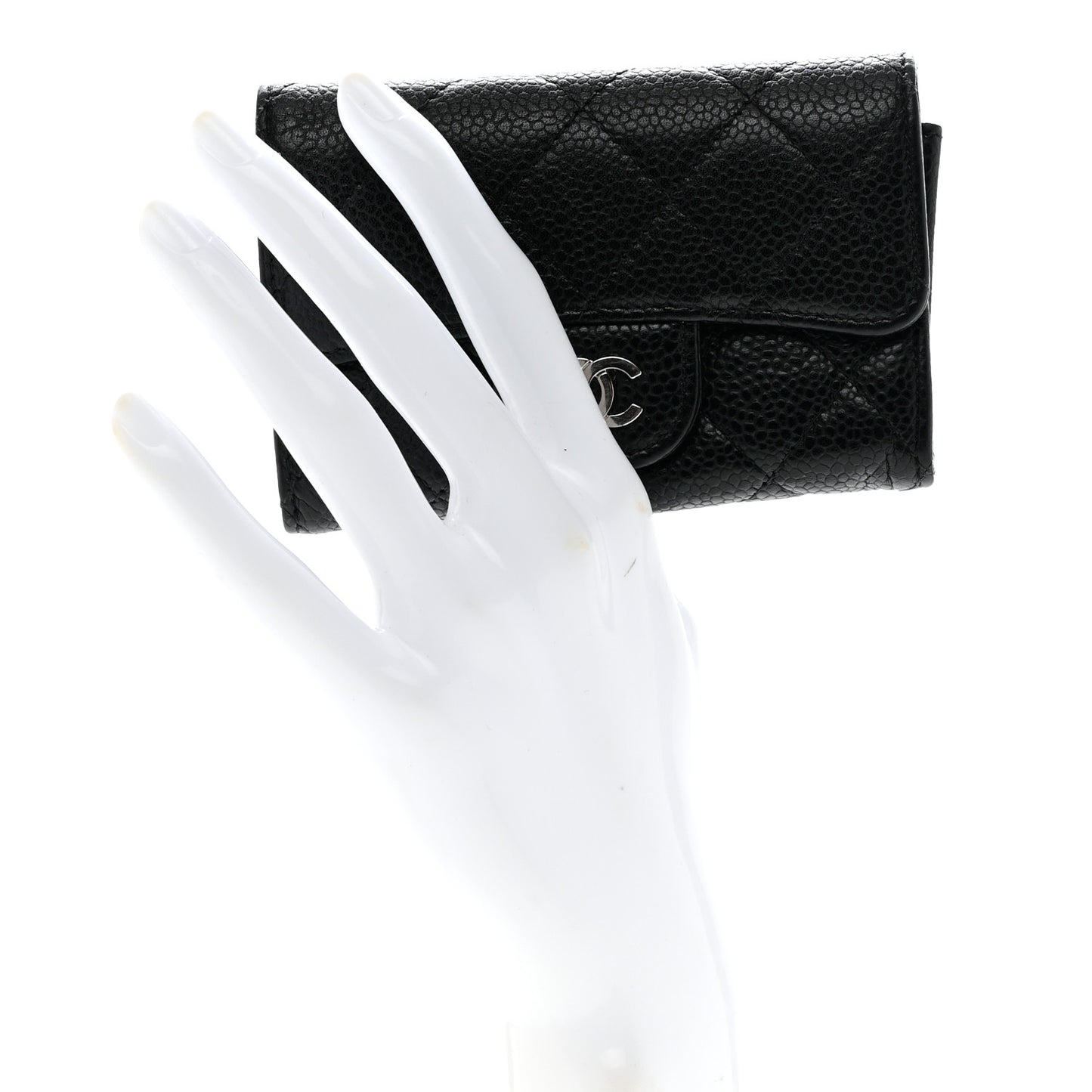 Caviar Quilted Flap Card Holder Wallet Black