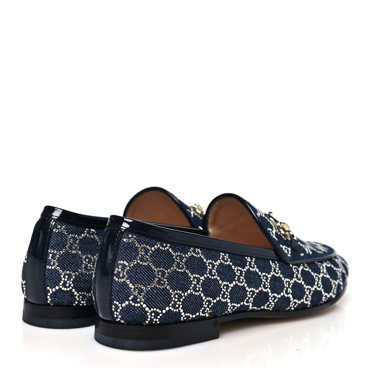 Denim Crystal GG Monogram Horsebit Womens Jordaan Loafers 38 Deep Blue Blue Milad