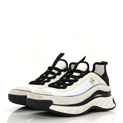 Chanel Velvet Calfskin Mixed Fibers CC Sneakers 38 White Black 3 of 10