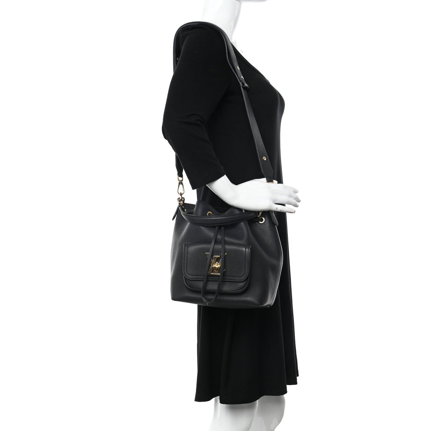 Calfskin Lockme Bucket MM Black