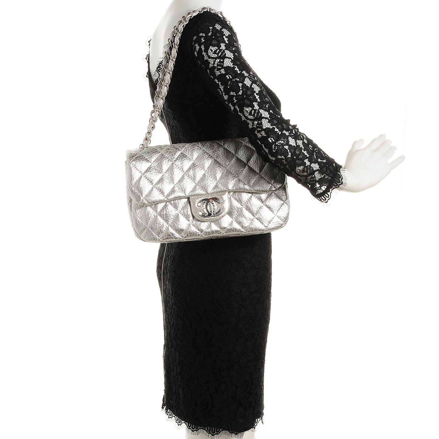 Calfskin Quilted On The Rocks Flap Silver