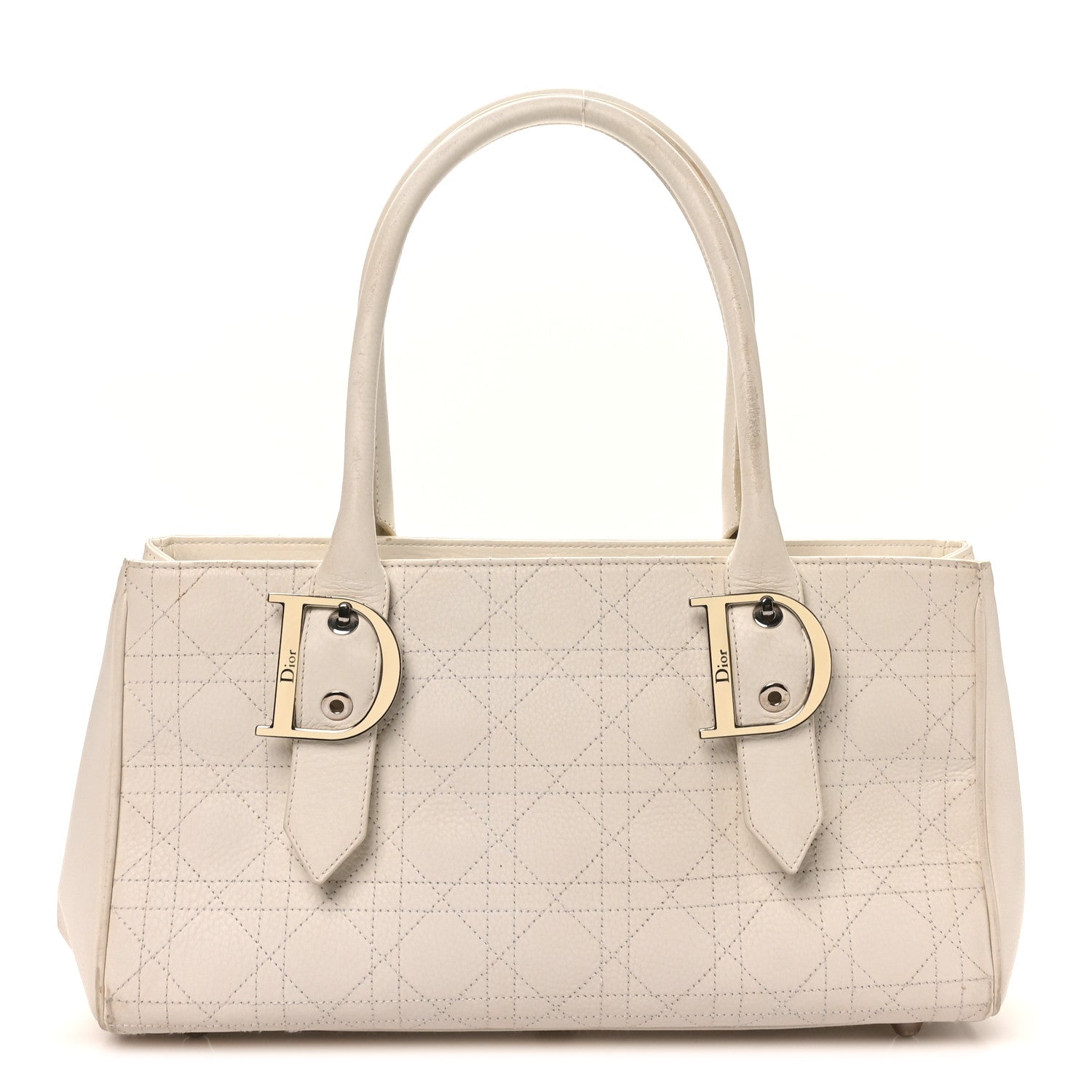 Christian Dior Calfskin Cannage D Buckle East West Tote White 1 of 10