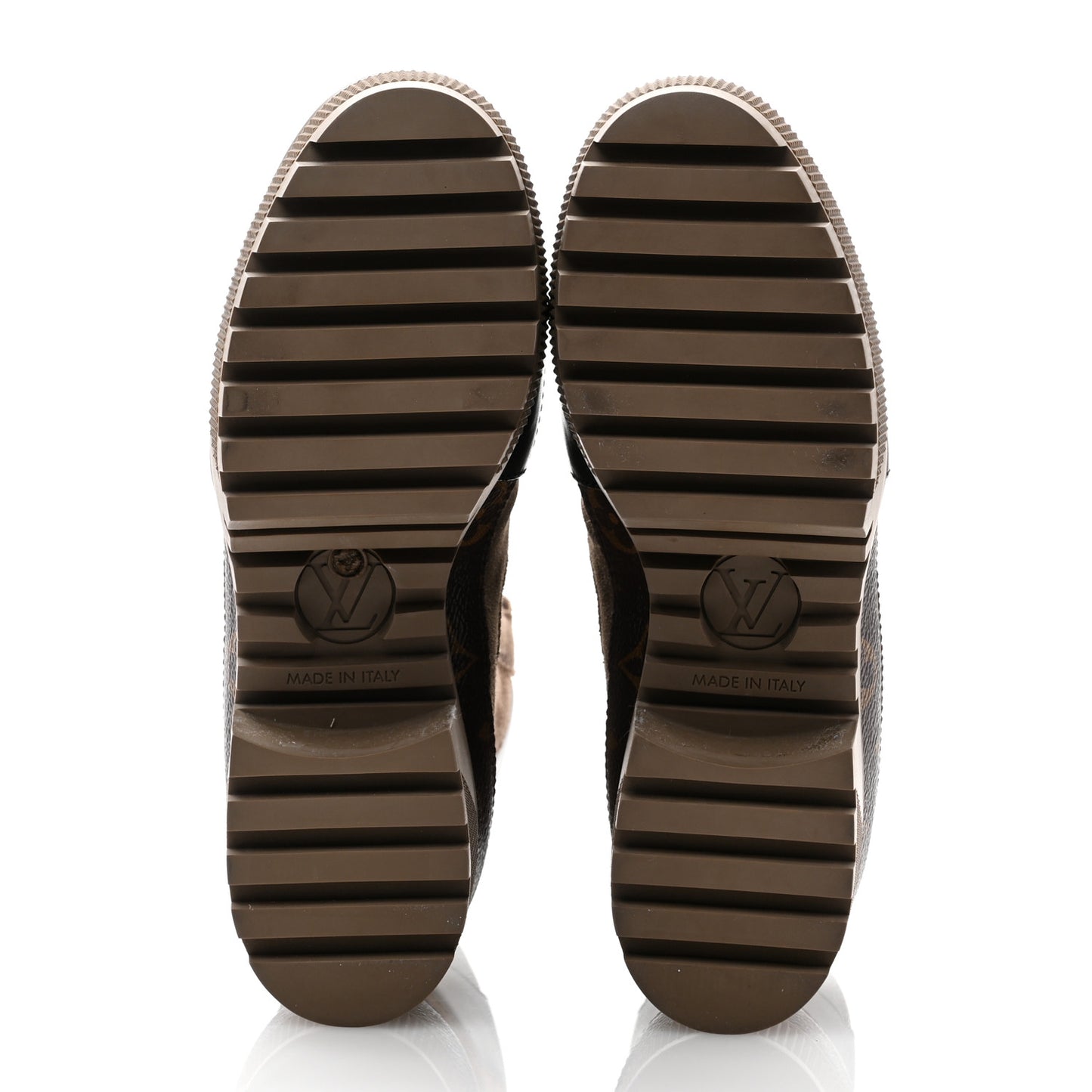 Suede Calfskin Monogram Laureate Platform Desert Boots 35 Taupe