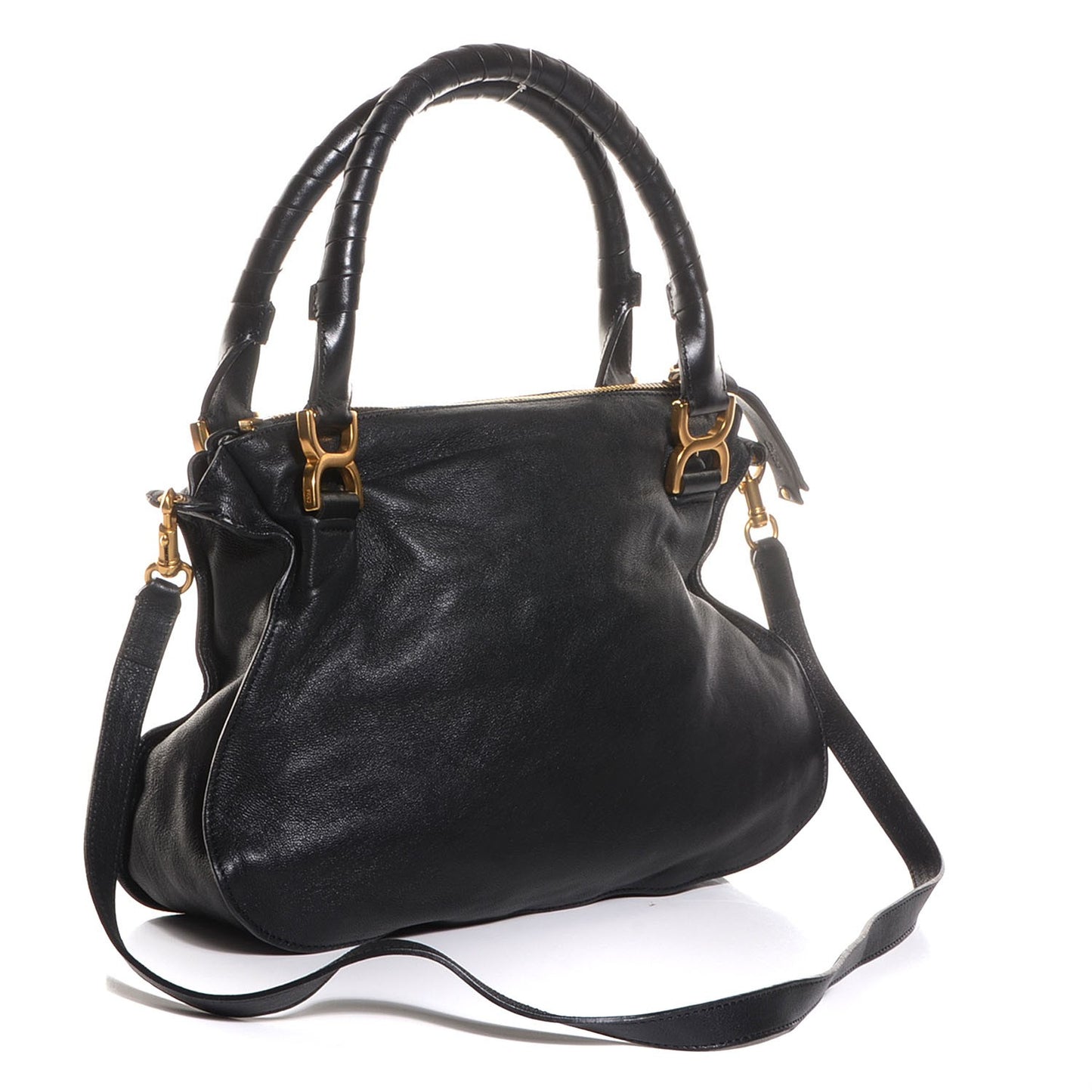 Calfskin Perforated Medium Marcie Animation Satchel Black