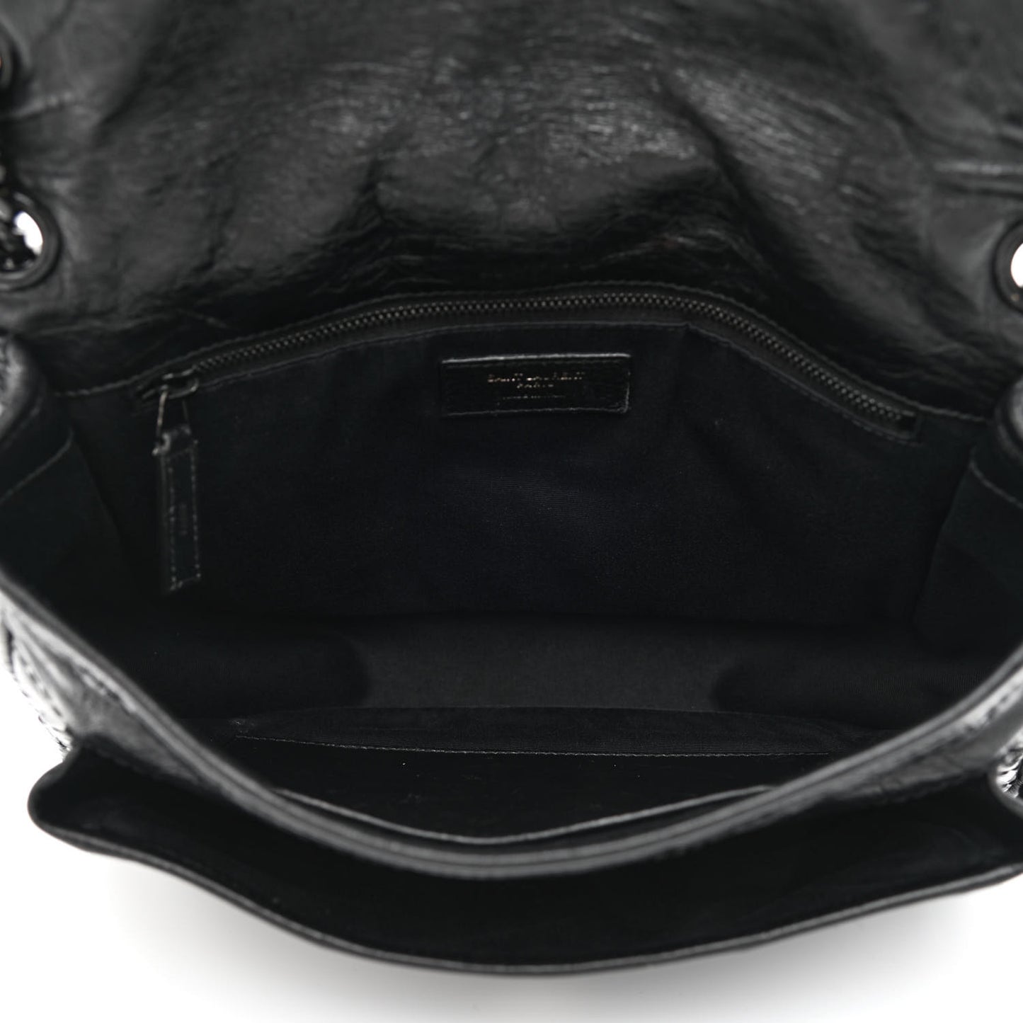Crinkled Calfskin Matelasse Monogram Medium Niki Chain Satchel Black