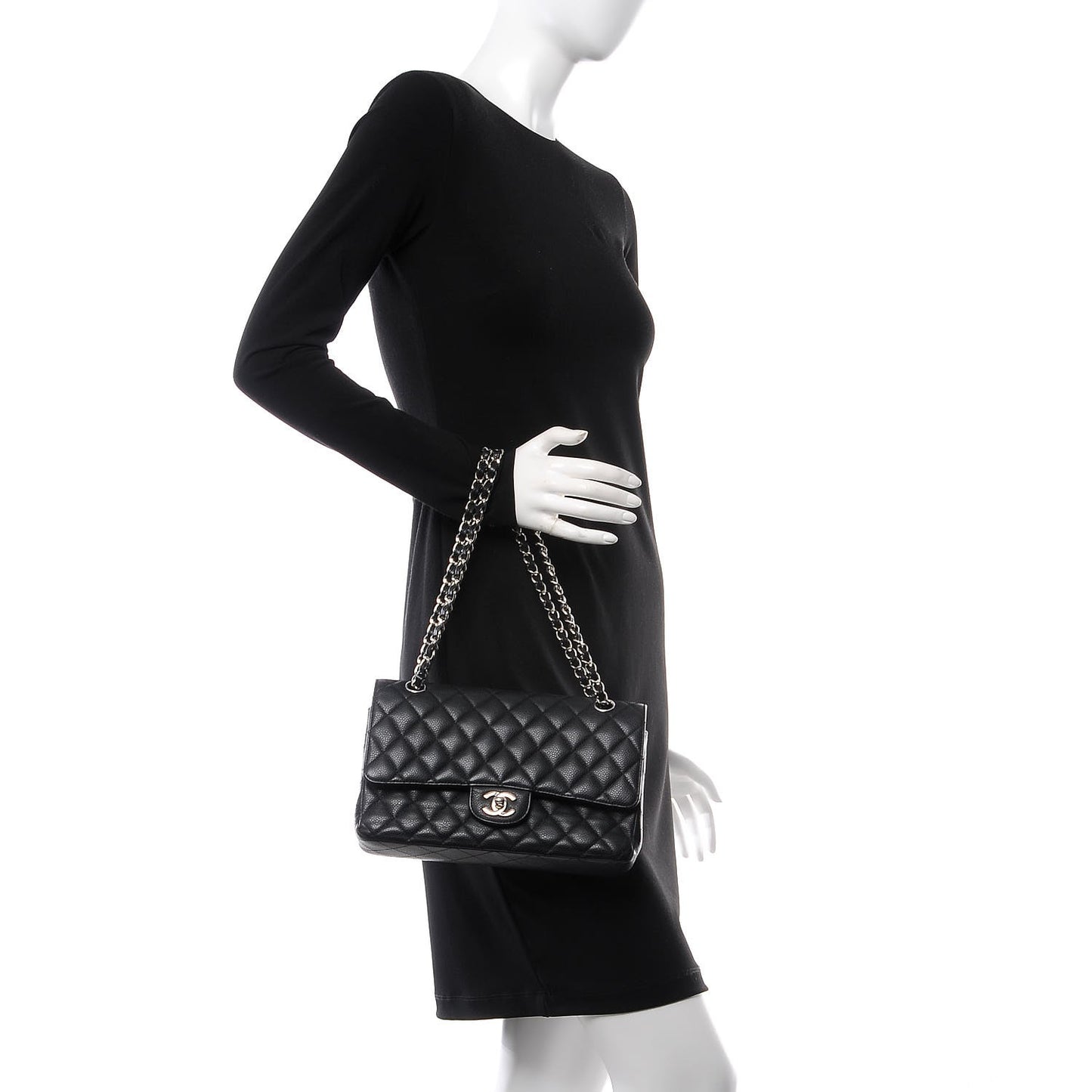 Caviar Quilted Medium Double Flap Black