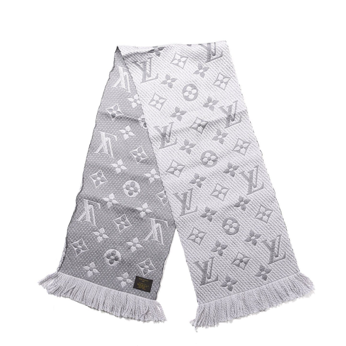 Wool Silk Logomania Scarf Pearl Grey