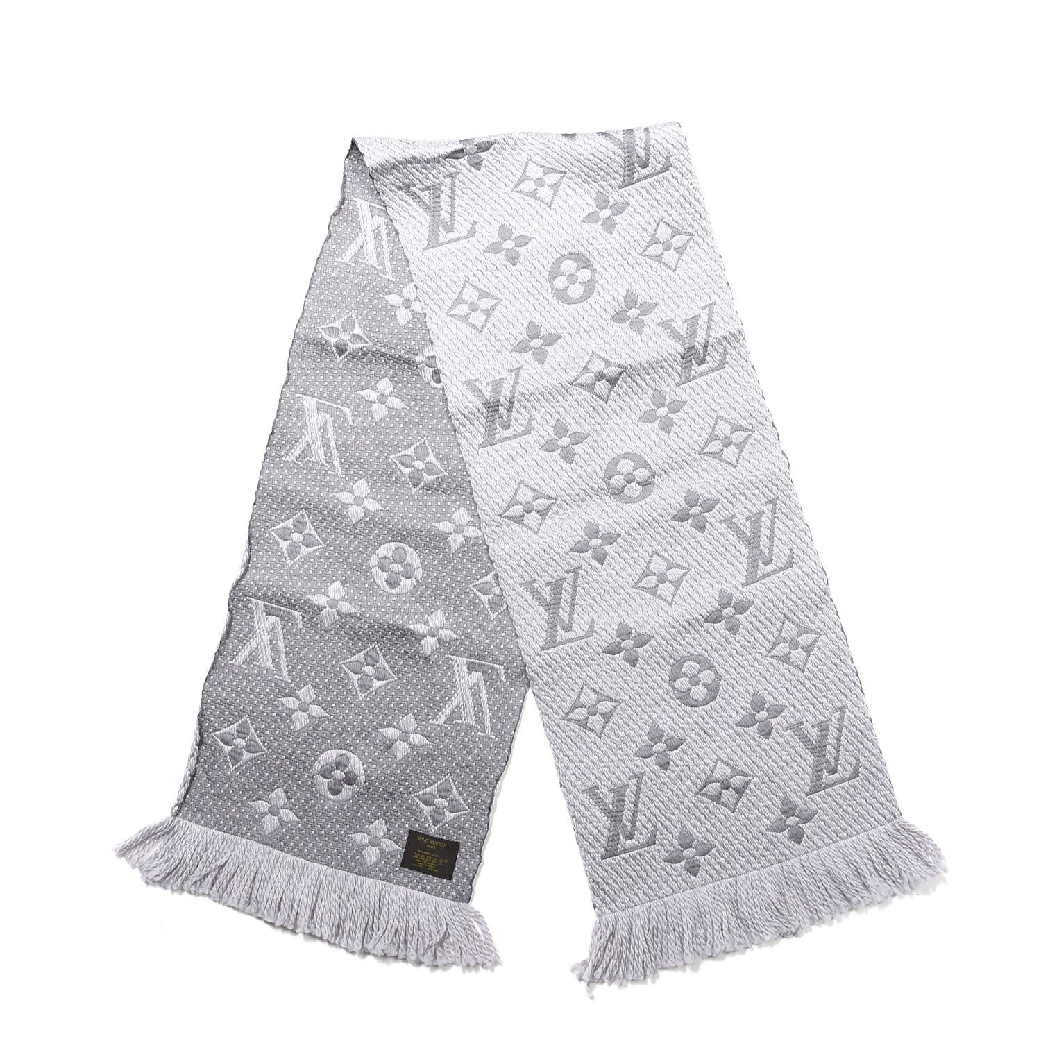 Louis Vuitton Wool Silk Logomania Scarf Pearl Grey 2 of 3