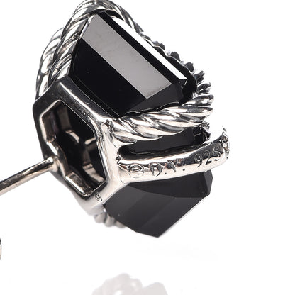 David Yurman Sterling Silver Diamond Black Onyx 14mm Cable Wrap Earrings 3 of 4