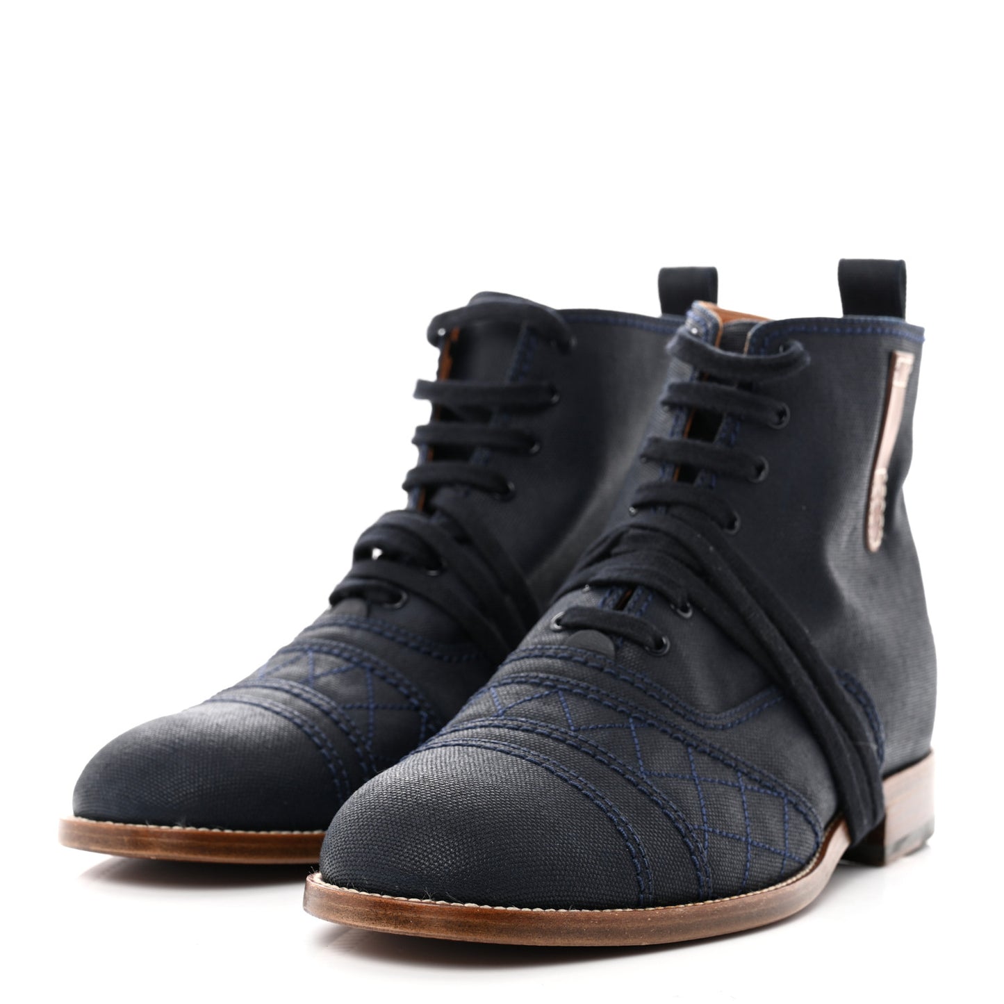 Coated Canvas Lace Up Cap Toe Boots 38.5 Blue Fonce