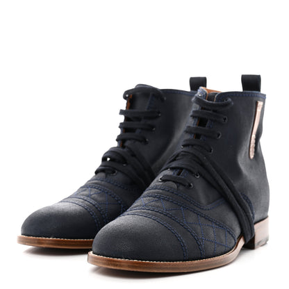 Chanel Coated Canvas Lace Up Cap Toe Boots 38.5 Blue Fonce 3 of 8