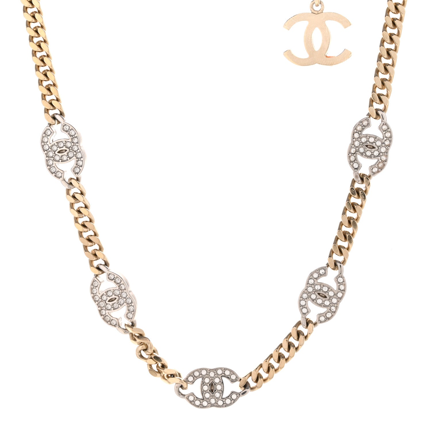 Chanel Crystal Chain CC Link Choker Gold Silver 1 of 6