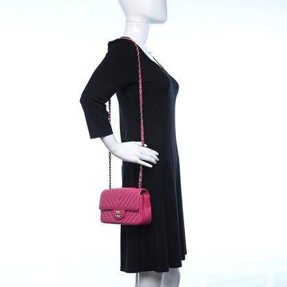 Chanel Lambskin Chevron Quilted Small Single Flap Pink 2 of 9