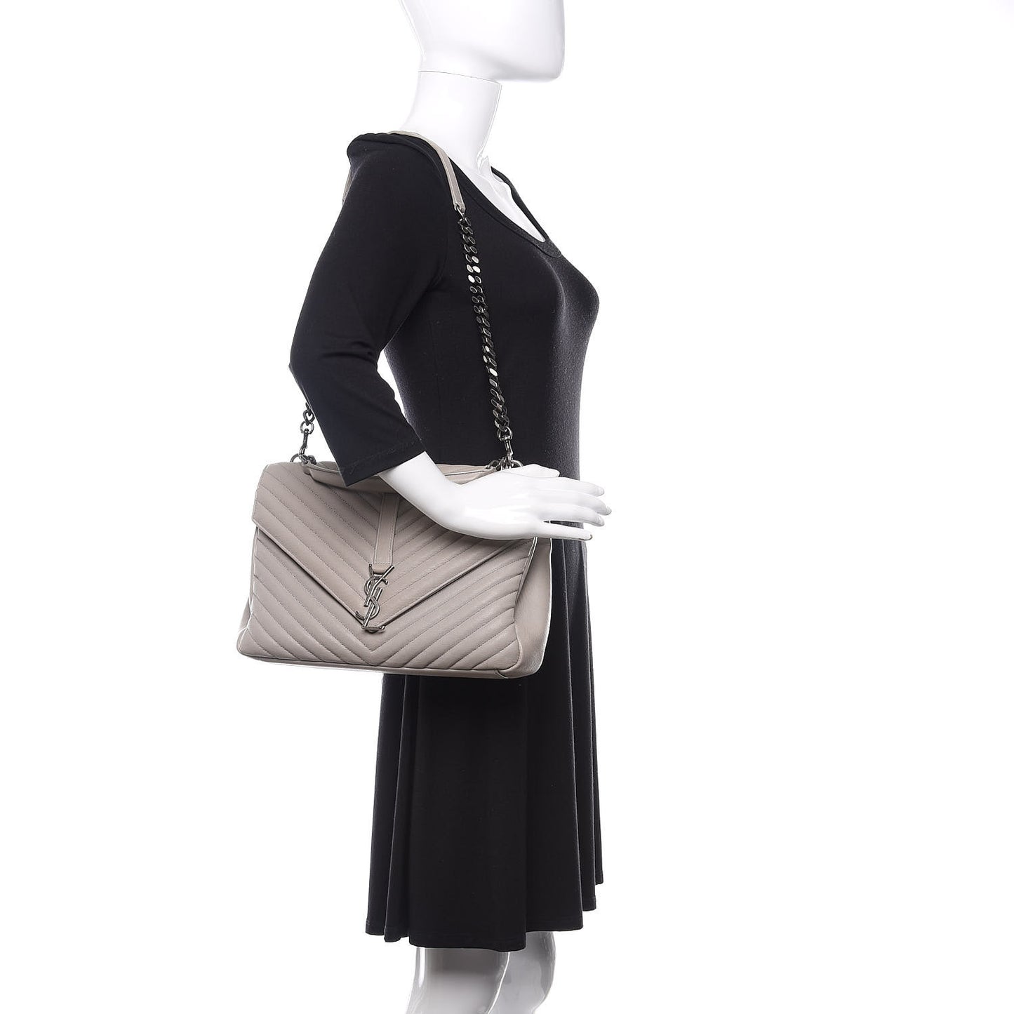 Sheepskin Matelasse Chevron Monogram Large College Satchel Light Grey
